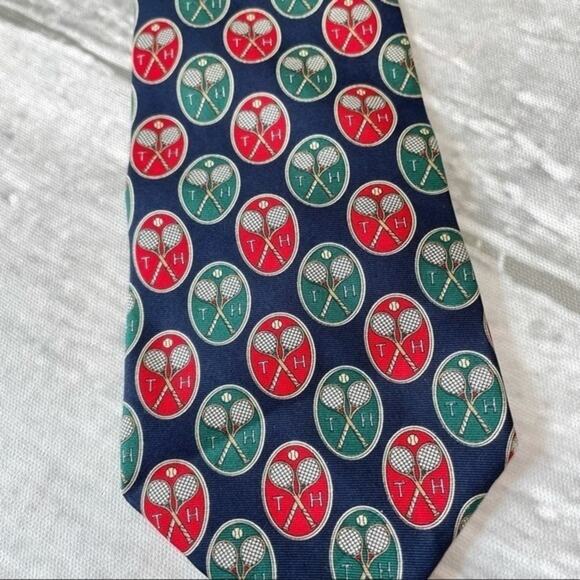 Vintage Tommy Hilfiger Silk Tie Tennis Racket Preppy 90s Country Club - Picture 6 of 7